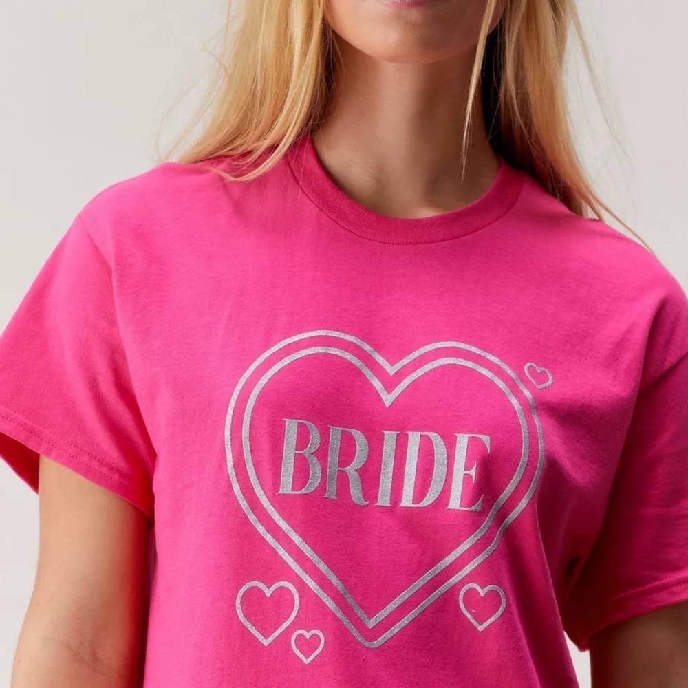 Pink Bride T-Shirt with Silver Heart Design Size L - Picture 3 of 8